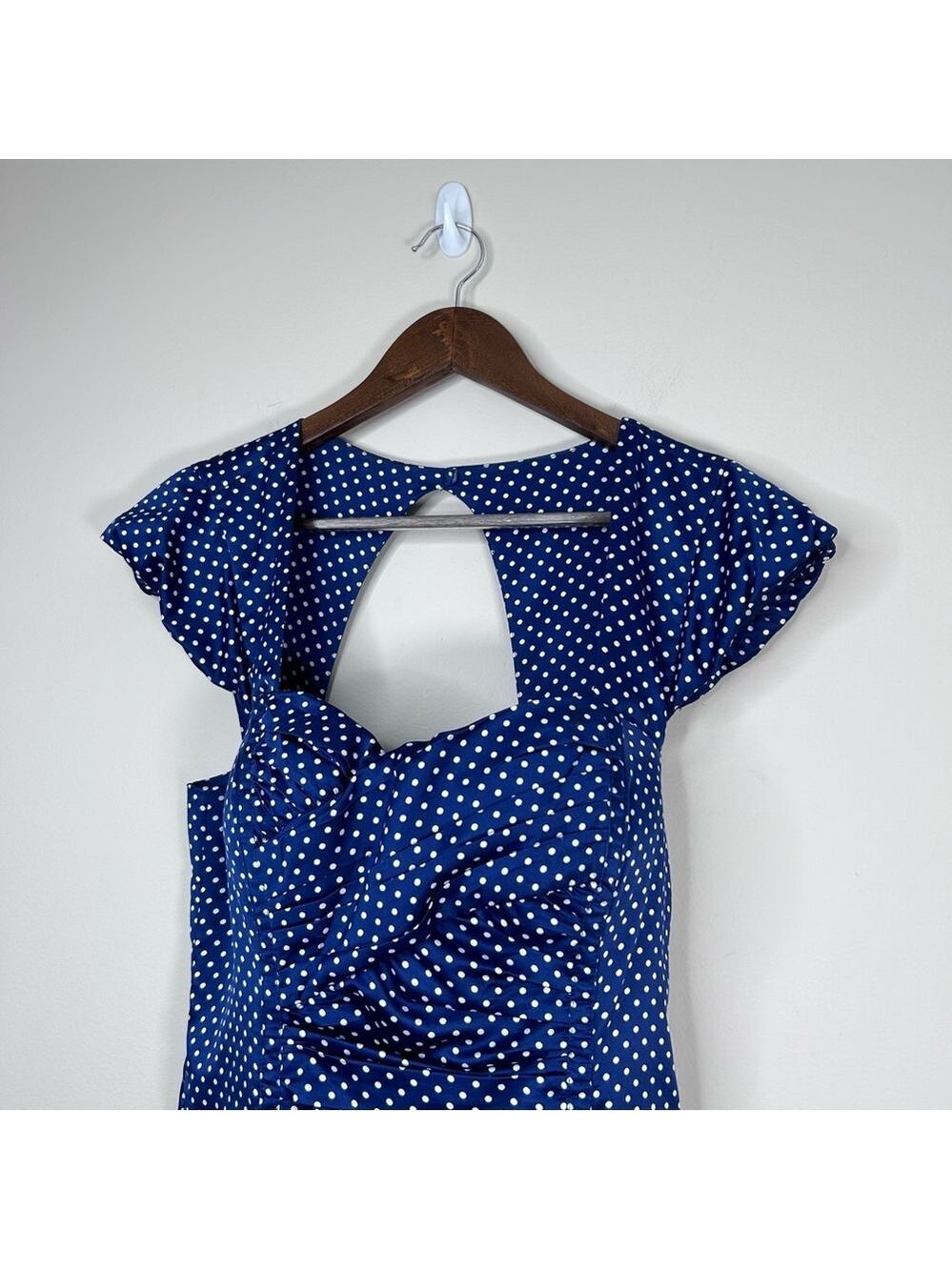 Guess LA Retro Style Polka Dot Wiggle Dress Sweetheart Neckline Blue Size 10 - Picture 5 of 14